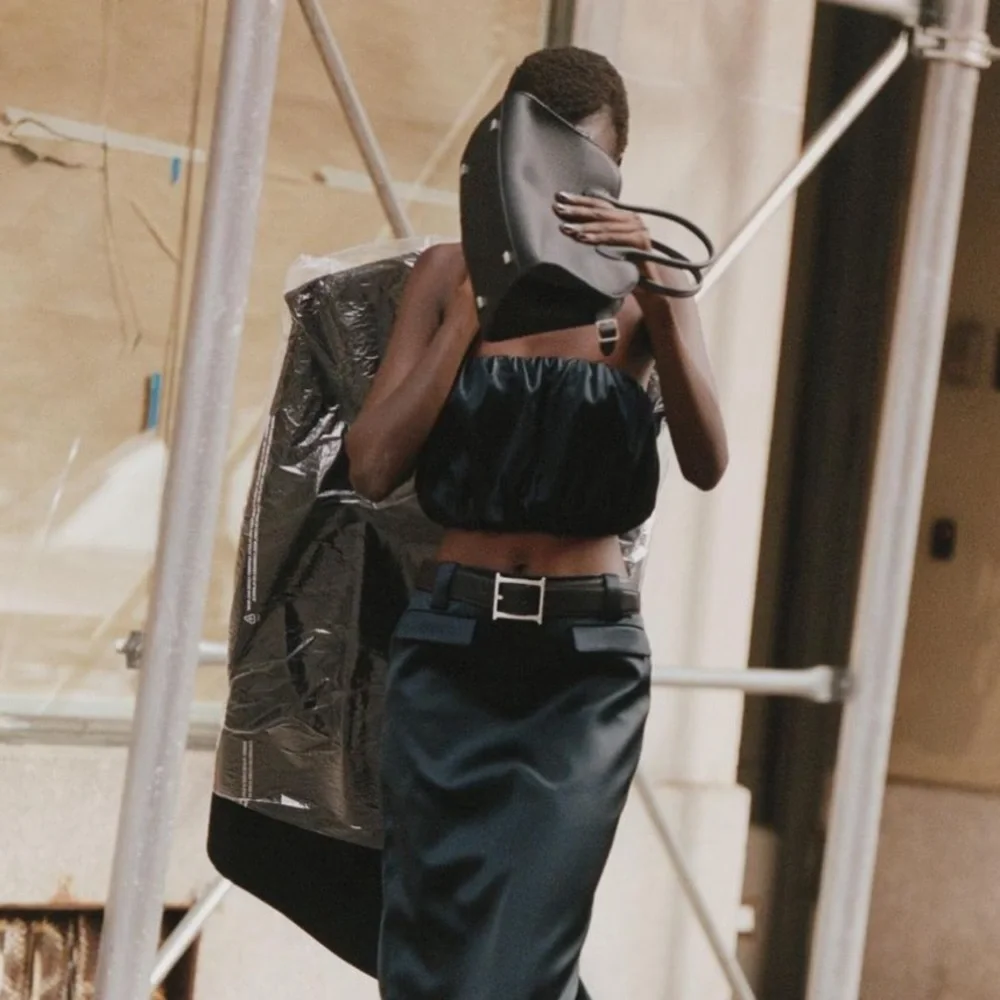 Final drop! Price firm! NWT HELSA black satin blouson tube top - XS - Picture 8 of 9